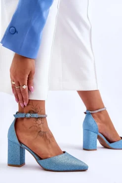 Damskie Boto Eleganckie Błyszczące Czółenka Z Dżetami Niebieskie Magic