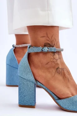 Damskie Boto Eleganckie Błyszczące Czółenka Z Dżetami Niebieskie Magic