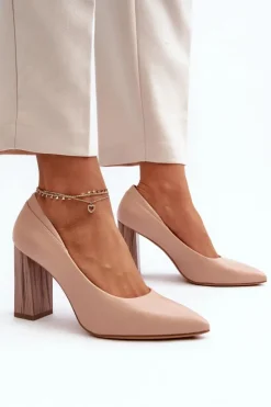 Buty Sergio Leone Czółenka Na Słupku|Czółenka Klasyczne*Eleganckie Czółenka Na Ozdobnym Słupku Sergio Leone PB217 Nude Beżowy