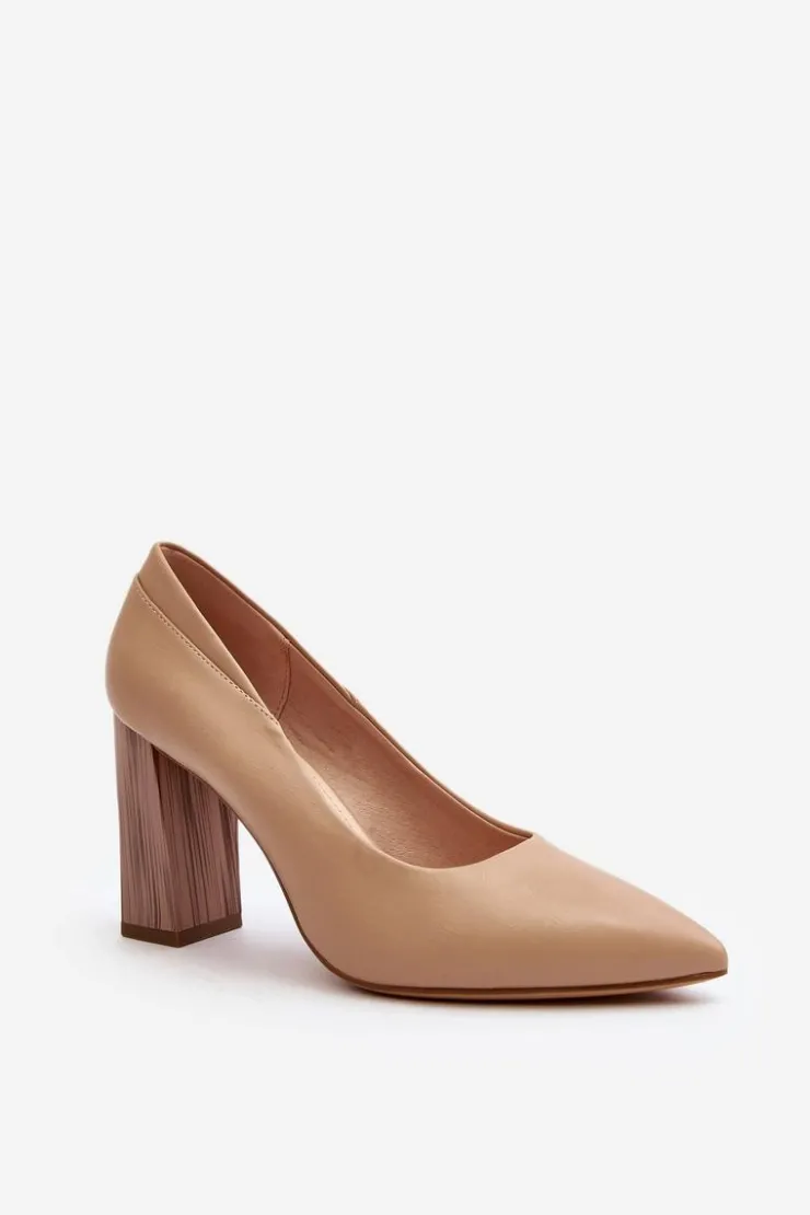 Damskie Buty Sergio Leone Eleganckie Czółenka Na Ozdobnym Słupku Sergio Leone PB217 Ciemnobeżowe