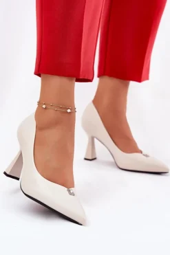 Buty damskie Vinceza Czółenka Na Słupku|Czółenka Klasyczne*Eleganckie Czółenka Na Rozszerzanej Szpilce Vinceza 62222 Beżowe Beżowy