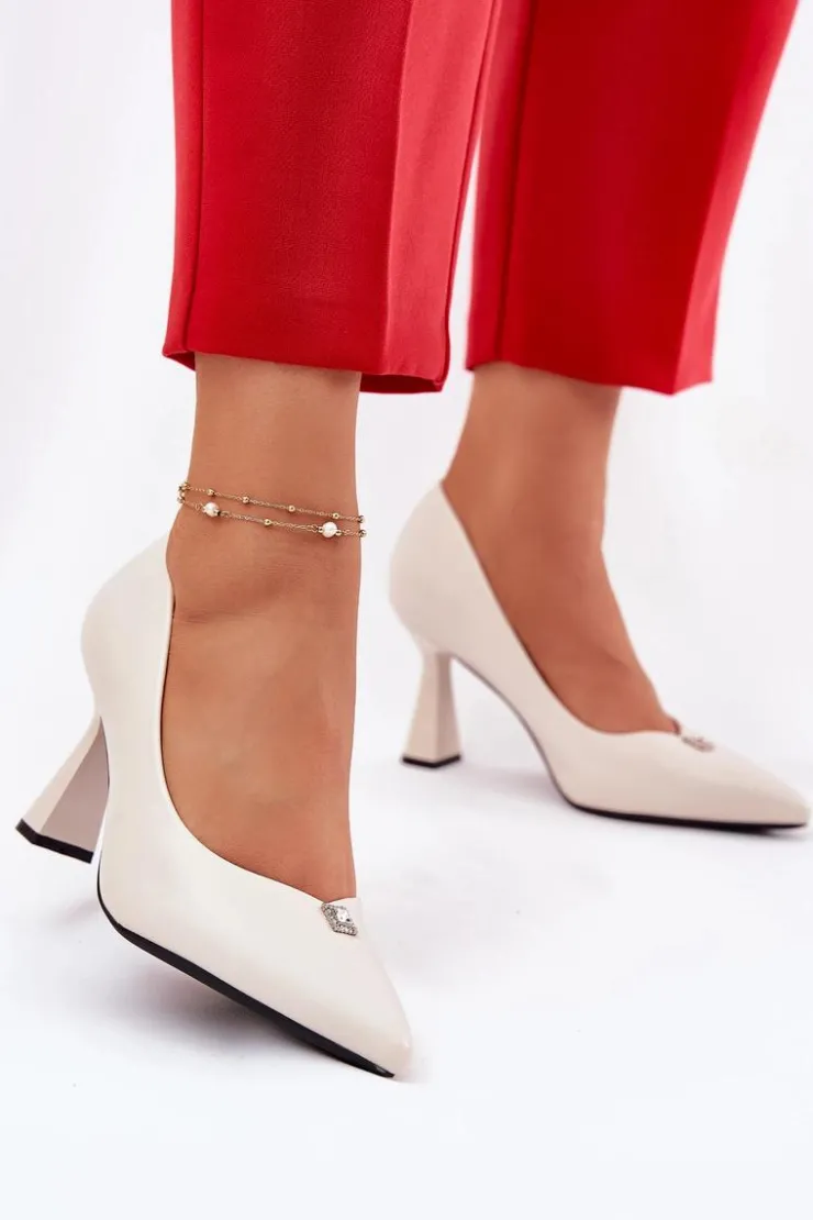 Buty damskie Vinceza Czółenka Na Słupku|Czółenka Klasyczne*Eleganckie Czółenka Na Rozszerzanej Szpilce Vinceza 62222 Beżowe Beżowy