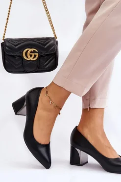 Boto Czółenka Na Słupku|Czółenka Klasyczne*Eleganckie Czółenka Na Słupku Czarne Emma