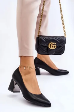 Boto Czółenka Na Słupku|Czółenka Klasyczne*Eleganckie Czółenka Na Słupku Czarne Emma