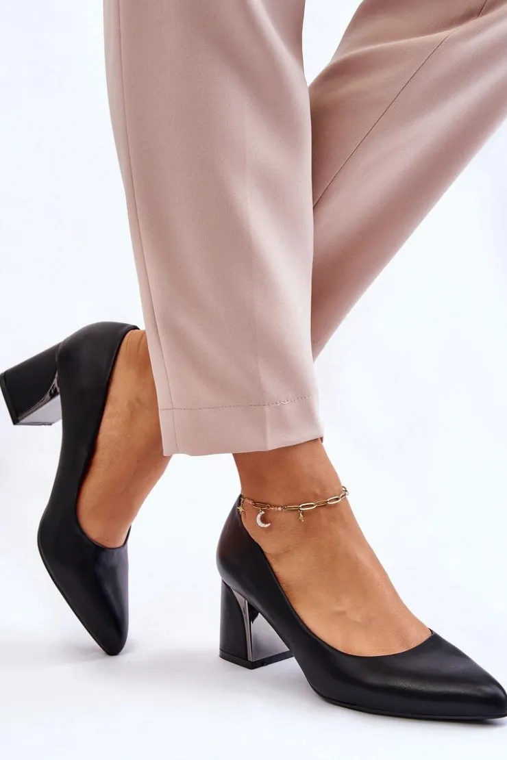 Boto Czółenka Na Słupku|Czółenka Klasyczne*Eleganckie Czółenka Na Słupku Czarne Emma