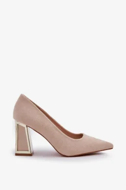 Boto Czółenka Klasyczne*Eleganckie Czółenka Na Słupku Szpiczaste Noski Beżowe Falseki