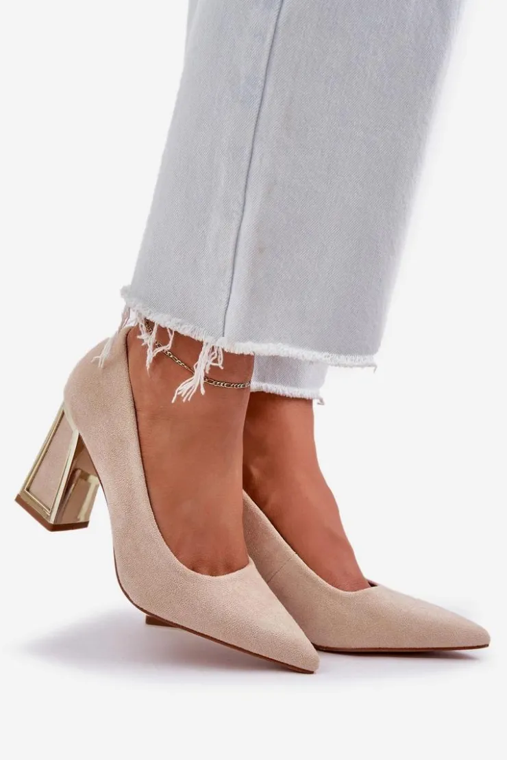 Boto Czółenka Klasyczne*Eleganckie Czółenka Na Słupku Szpiczaste Noski Beżowe Falseki