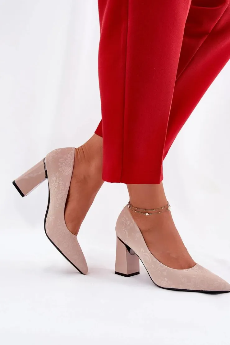 New Buty damskie Vinceza Eleganckie Czółenka Na Słupku W Różowe Vinceza 62223 Beżowe Beżowy