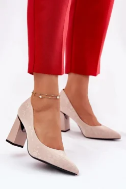 New Buty damskie Vinceza Eleganckie Czółenka Na Słupku W Różowe Vinceza 62223 Beżowe Beżowy