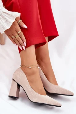 New Buty damskie Vinceza Eleganckie Czółenka Na Słupku W Różowe Vinceza 62223 Beżowe Beżowy