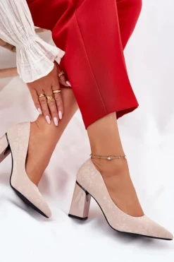 New Buty damskie Vinceza Eleganckie Czółenka Na Słupku W Różowe Vinceza 62223 Beżowe Beżowy