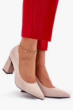 New Buty damskie Vinceza Eleganckie Czółenka Na Słupku W Różowe Vinceza 62223 Beżowe Beżowy