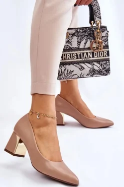 Damskie Boto Eleganckie Czółenka Na Słupku Ciemnobeżowe Emma