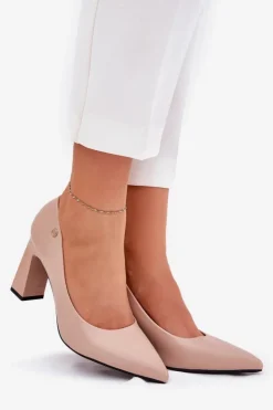 Buty damskie Vinceza Eleganckie Czółenka Na Słupkowym Obcasie Vinceza 62221 Beżowe
