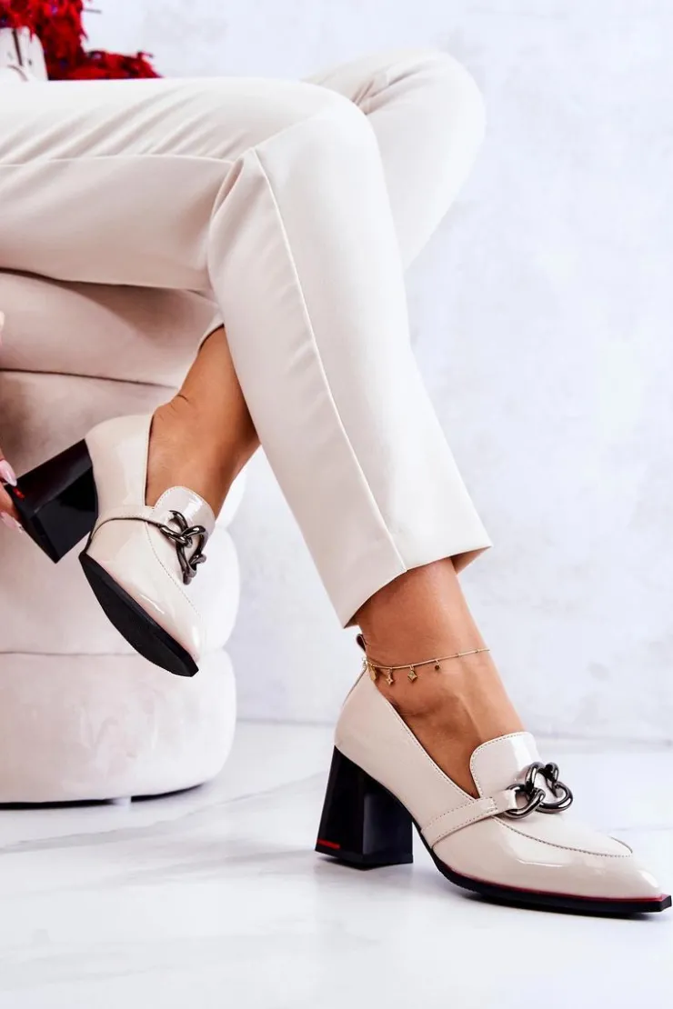 Damskie buty S.Barski Czółenka Na Słupku|Czółenka Klasyczne*Eleganckie Czółenka Na Słupku Beżowe Callim