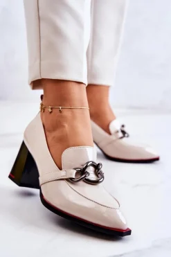 Damskie buty S.Barski Czółenka Na Słupku|Czółenka Klasyczne*Eleganckie Czółenka Na Słupku Beżowe Callim