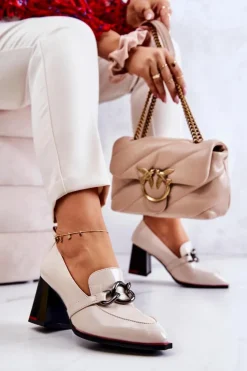 Damskie buty S.Barski Czółenka Na Słupku|Czółenka Klasyczne*Eleganckie Czółenka Na Słupku Beżowe Callim