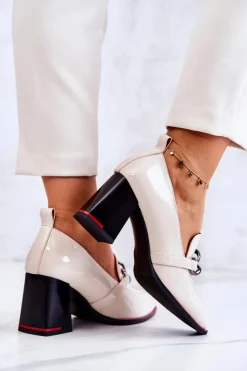 Damskie buty S.Barski Czółenka Na Słupku|Czółenka Klasyczne*Eleganckie Czółenka Na Słupku Beżowe Callim