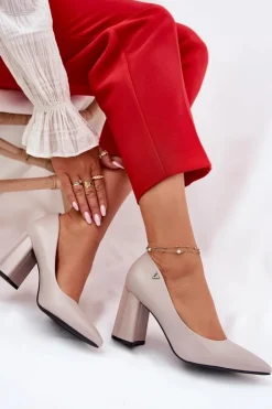 Buty damskie Vinceza Czółenka Na Słupku|Czółenka Klasyczne*Eleganckie Czółenka Na Słupku Vinceza 62220 Szare Szary