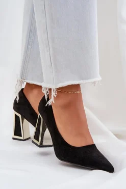 Boto Czółenka Klasyczne*Eleganckie Czółenka Na Słupku Szpiczaste Noski Czarne Falseki