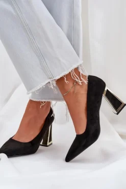 Boto Czółenka Klasyczne*Eleganckie Czółenka Na Słupku Szpiczaste Noski Czarne Falseki