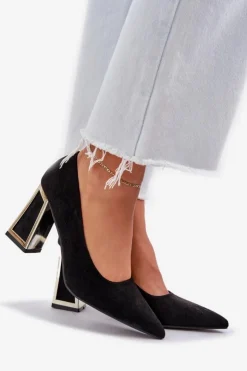 Boto Czółenka Klasyczne*Eleganckie Czółenka Na Słupku Szpiczaste Noski Czarne Falseki