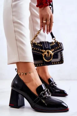 Damskie Damskie buty S.Barski Eleganckie Czółenka Na Słupku Czarne Callim