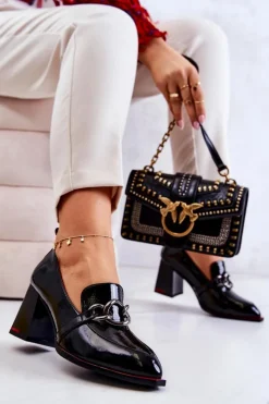 Damskie Damskie buty S.Barski Eleganckie Czółenka Na Słupku Czarne Callim