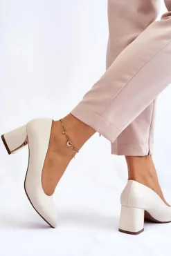 Damskie Boto Eleganckie Czółenka Na Słupku Beżowe Emma