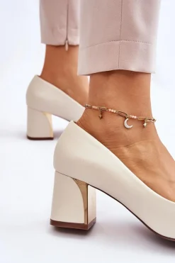 Damskie Boto Eleganckie Czółenka Na Słupku Beżowe Emma