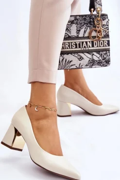 Damskie Boto Eleganckie Czółenka Na Słupku Beżowe Emma