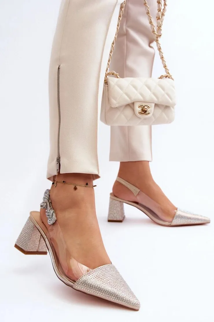 D&A Czółenka Na Słupku|Czółenka Klasyczne*Eleganckie Czółenka W Szpic MR91292-1 Złote