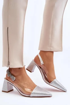 Best D&A Eleganckie Czółenka W Szpic MR91292-1 Srebrne