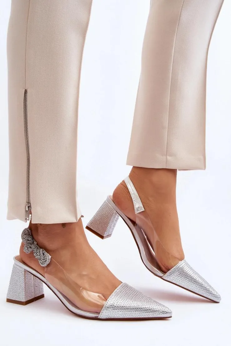 Best D&A Eleganckie Czółenka W Szpic MR91292-1 Srebrne