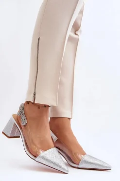 Best D&A Eleganckie Czółenka W Szpic MR91292-1 Srebrne