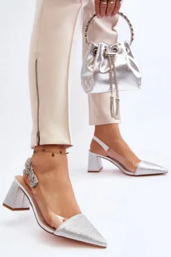 Best D&A Eleganckie Czółenka W Szpic MR91292-1 Srebrne