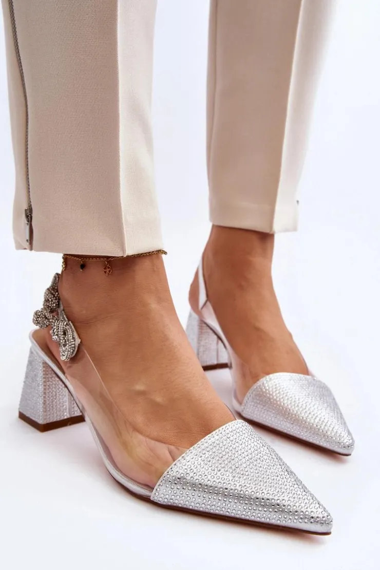 Best D&A Eleganckie Czółenka W Szpic MR91292-1 Srebrne