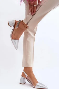 Best D&A Eleganckie Czółenka W Szpic MR91292-1 Srebrne