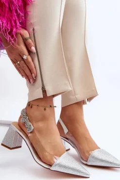 Best D&A Eleganckie Czółenka W Szpic MR91292-1 Srebrne