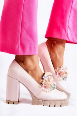 Clearance Boto Eleganckie Czółenka Z Ozdobą Gładkie Jasnoróżowe Caterine