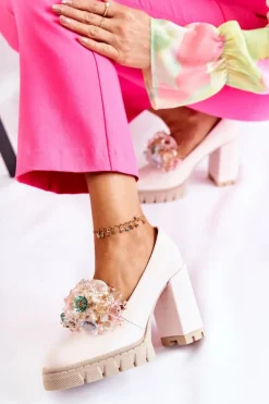 Clearance Boto Eleganckie Czółenka Z Ozdobą Gładkie Jasnoróżowe Caterine