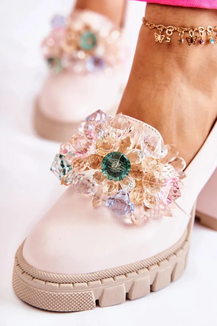 Clearance Boto Eleganckie Czółenka Z Ozdobą Gładkie Jasnoróżowe Caterine