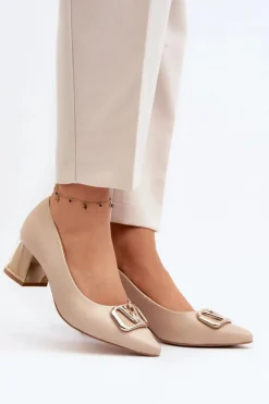 Damskie Laura Messi Eleganckie Czółenka Z Ozdobą 2740 Beżowe