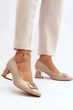 Damskie Laura Messi Eleganckie Czółenka Z Ozdobą 2740 Beżowe