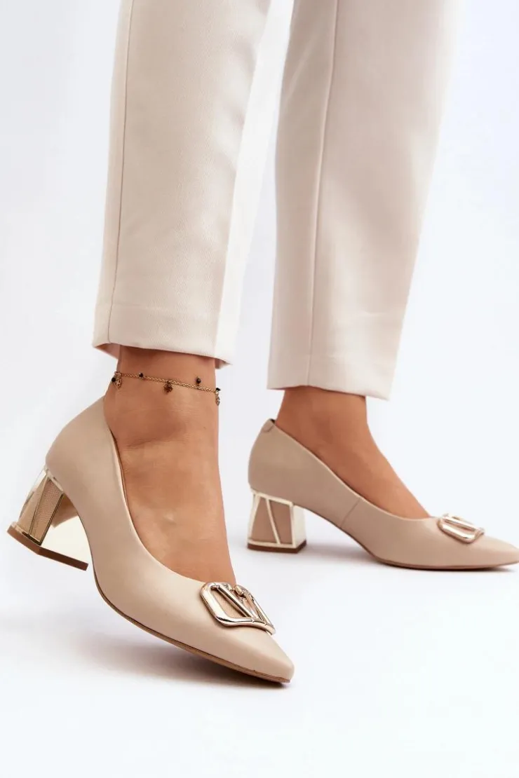 Damskie Laura Messi Eleganckie Czółenka Z Ozdobą 2740 Beżowe