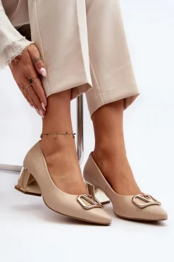Damskie Laura Messi Eleganckie Czółenka Z Ozdobą 2740 Beżowe
