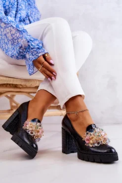 Online Boto Eleganckie Czółenka Z Ozdobą Wężowe Czarne Caterine