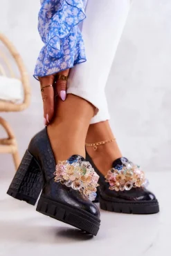 Online Boto Eleganckie Czółenka Z Ozdobą Wężowe Czarne Caterine