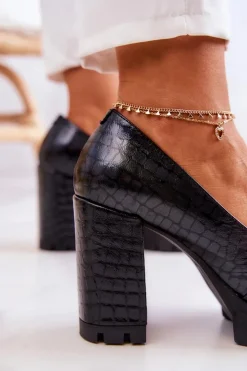 Online Boto Eleganckie Czółenka Z Ozdobą Wężowe Czarne Caterine