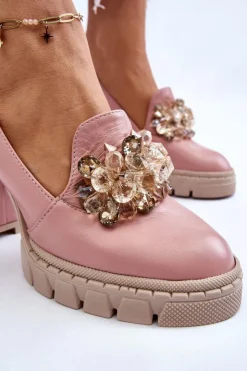 Boto Czółenka Na Platformie|Czółenka Na Słupku*Eleganckie Czółenka Z Ozdobą Gładkie Różowe Caterine